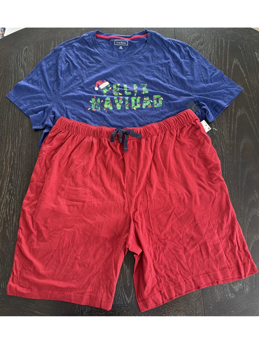 Club Room Blue Red FELIZ NAVIDAD Pajama Shirt & Shorts Set XXL